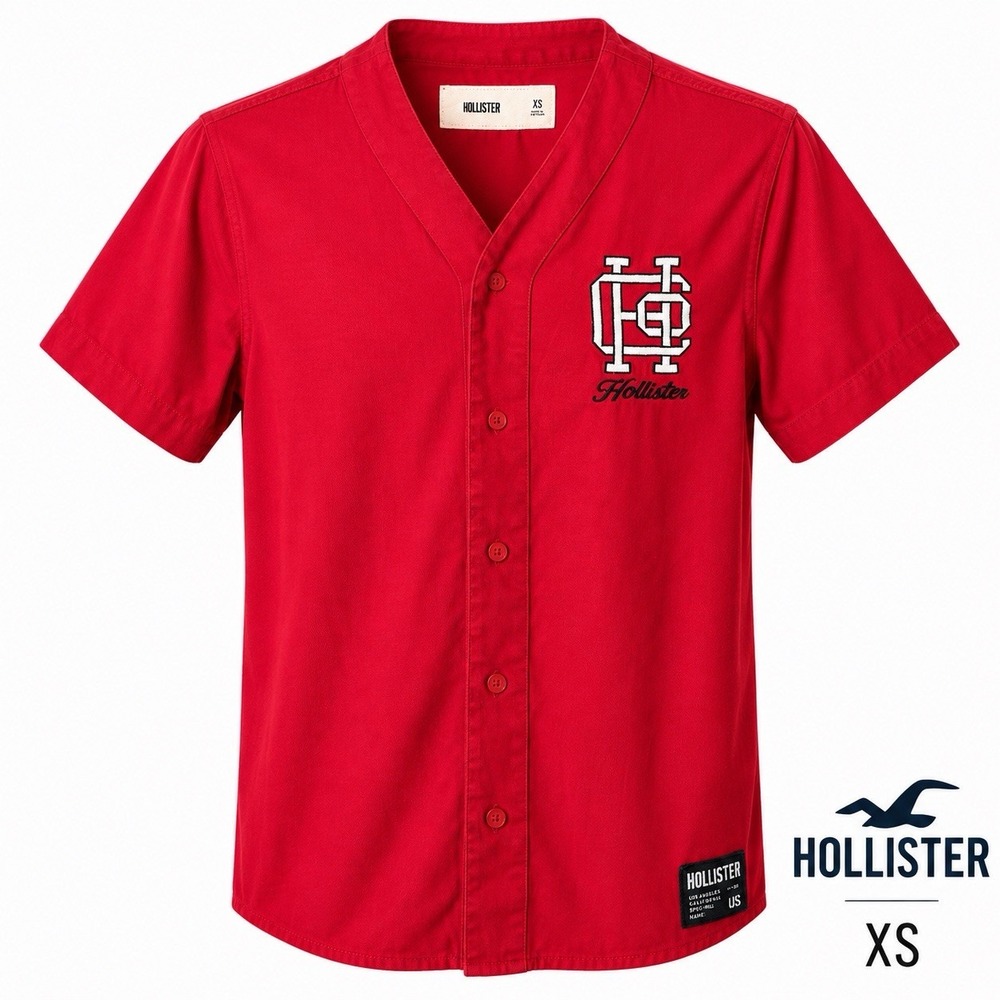 Hollister Mens XS Red Baseball Jersey Button Up Embroidered Logo Y2K Shirt